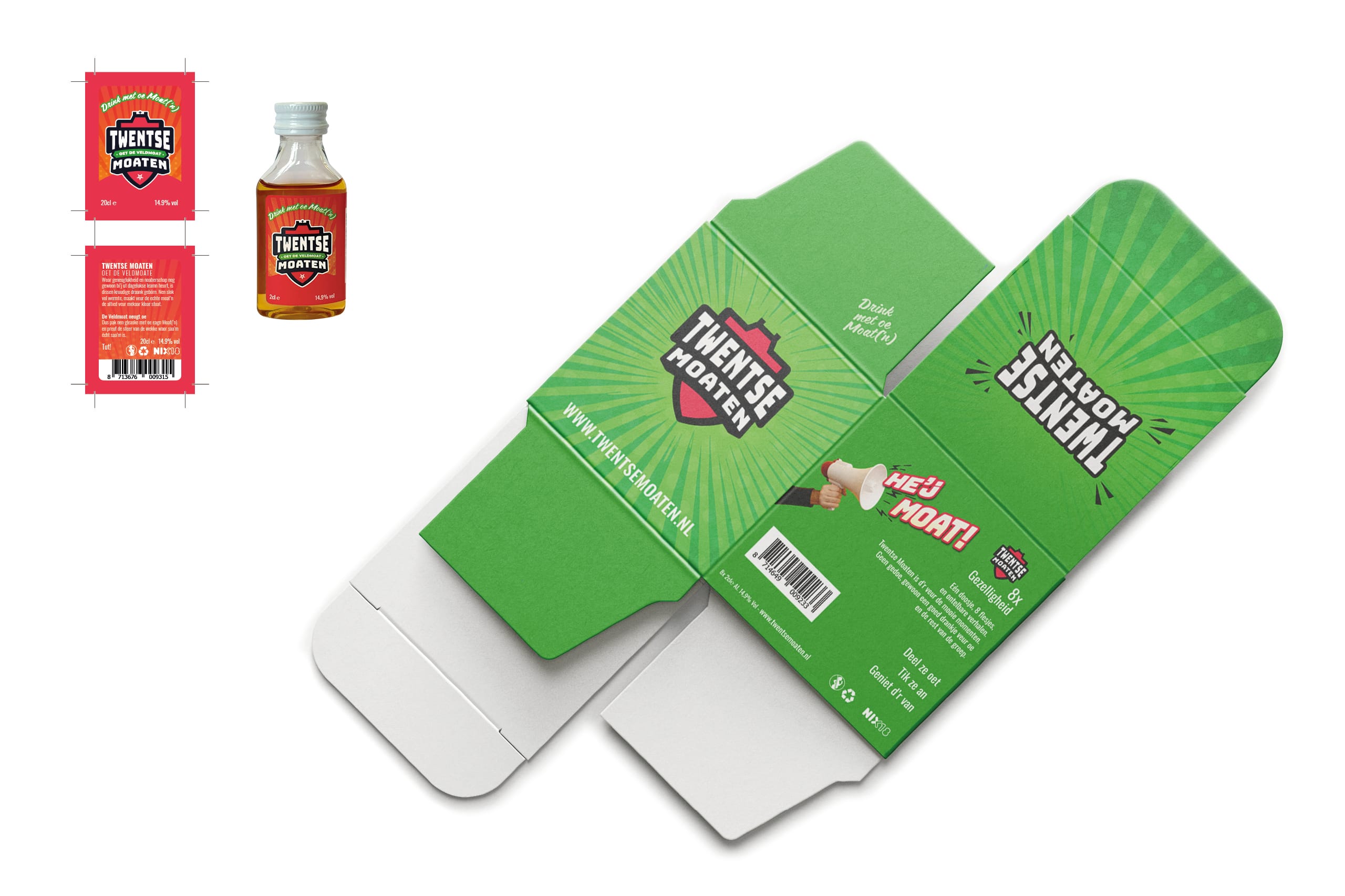 Verpakking met 2cl fles met label